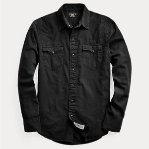 RRL Ralph Lauren Black Pearl Snap Western Shirt Size L NWT